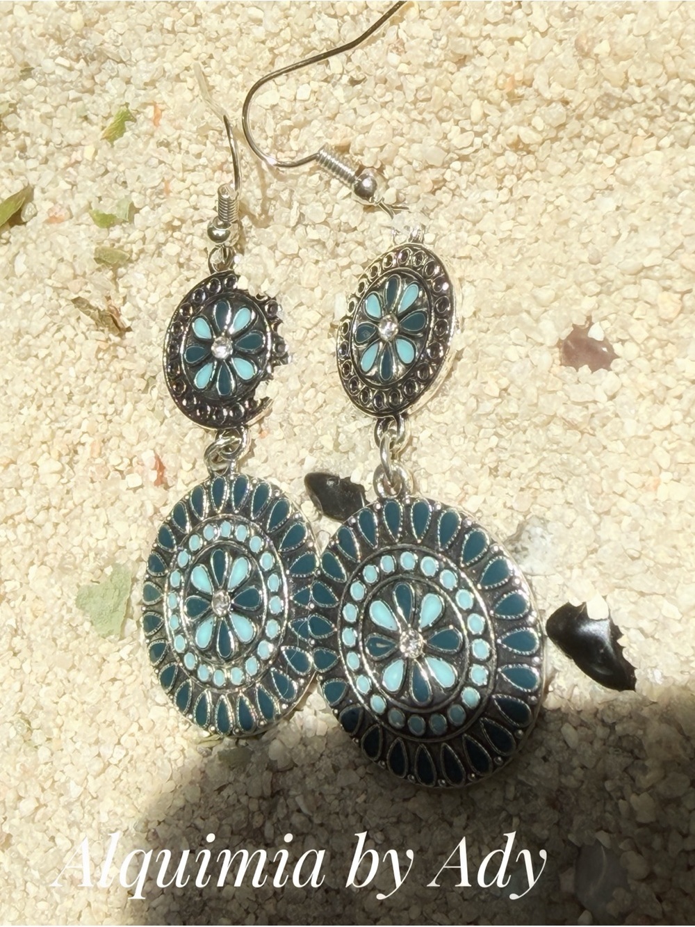 Summer basics + blue and Teal Floral Drop Earrings